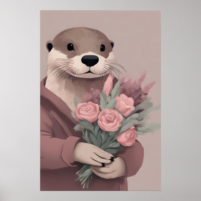 Adorable Otter With Flowers Poster (Front)