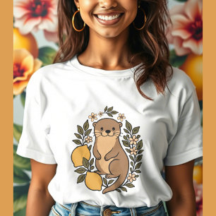 adorable otter with lemons and flowers botanical Tri-Blend shirt
