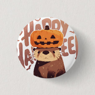Adorable Otter with Pumpkin Hat – Happy Halloween 3 Cm Round Badge