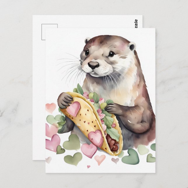 Adorable Otter With Taco Postcard (Front/Back)