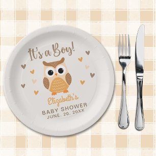 Adorable Owl Baby Shower Boy Boho Paper Plate