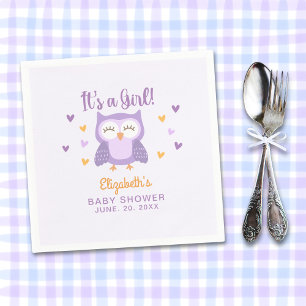 Adorable Owl Baby Shower Girl Napkin