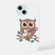 Adorable Owl Bird Playing Banjo Cartoon