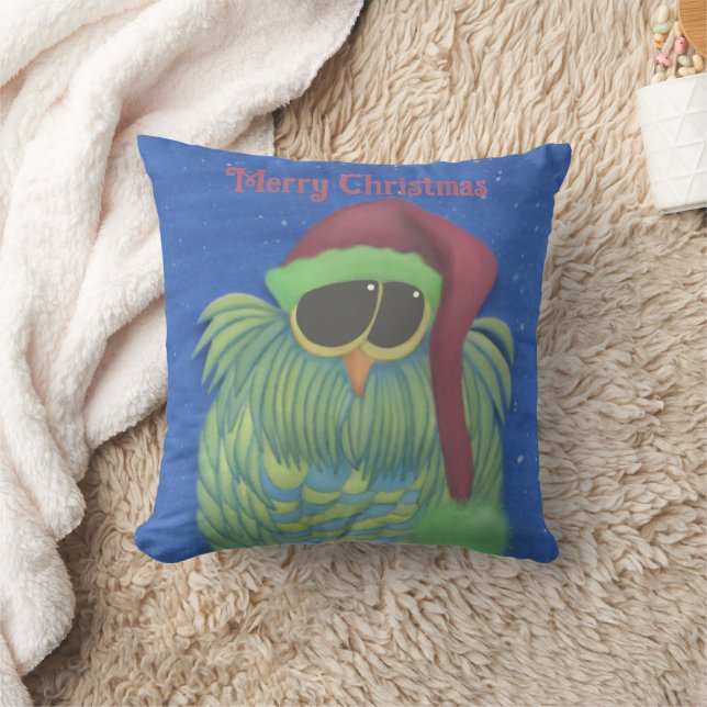 Adorable Owl with Santa Hat Cushion (Blanket)