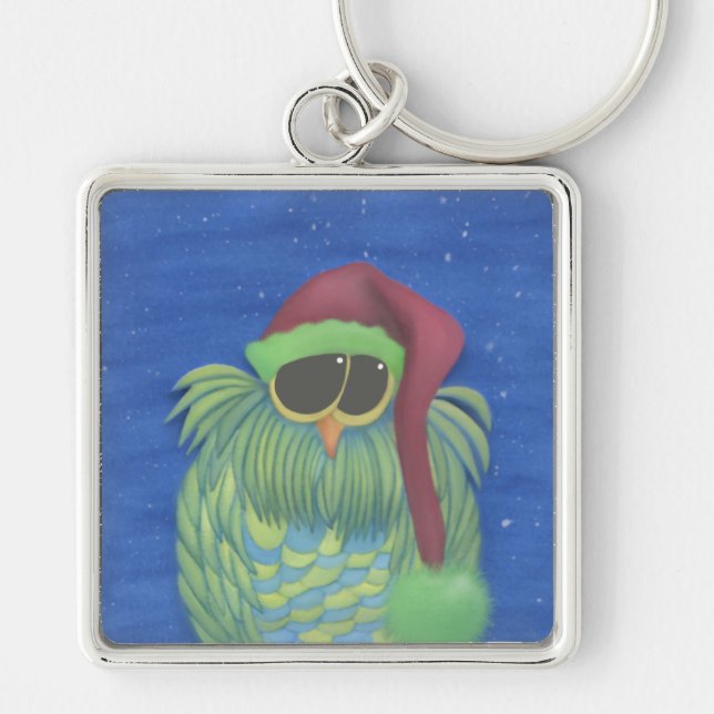Adorable Owl with Santa Hat Key Ring (Front)