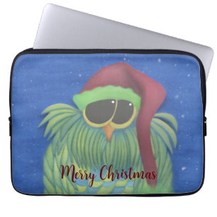Adorable Owl with Santa Hat Laptop Sleeve