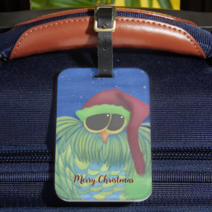 Adorable Owl with Santa Hat  Luggage Tag