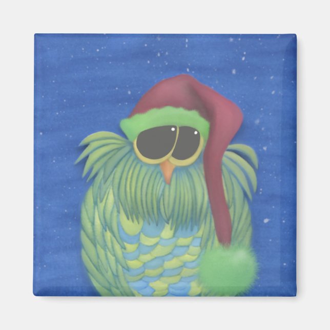 Adorable Owl with Santa Hat Magnet (Front)