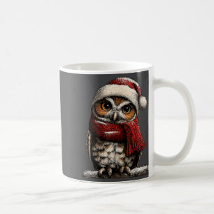 Adorable Owl With Santa Hat Snowy Winter Christmas Coffee Mug
