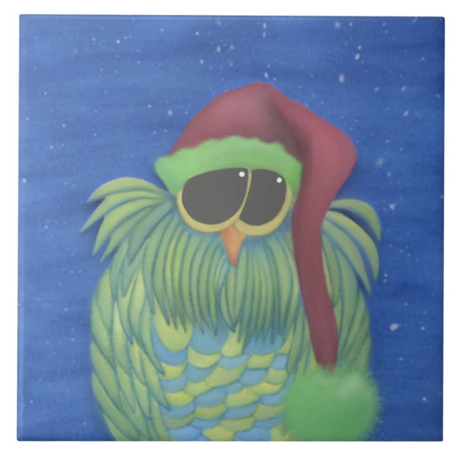Adorable Owl with Santa Hat Tile (Front)