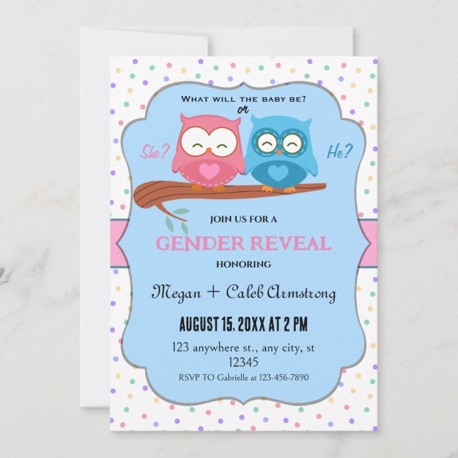 Adorable Owls Gender Reveal  invitation (Front)