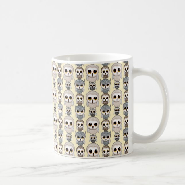 Adorable Owls Pattern on Light Yellow Background Coffee Mug (Right)