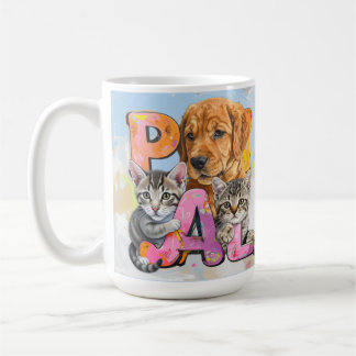 Adorable PAL Curious Dog and Cats in Watercolors  Coffee Mug