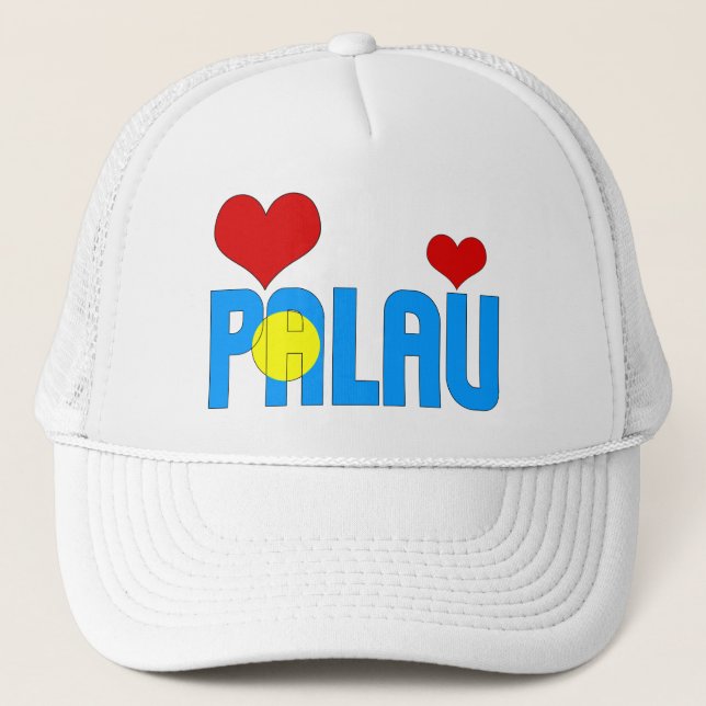 Adorable Palau Flag Hearts Patriotic Trucker Hat (Front)