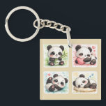 Adorable Panda Acrylic Keychanis Aesthetic Key Ring<br><div class="desc">Add a touch of softness and cuteness to your collection with this cute kawaii baby panda sticker set! This charming design features adorable panda illustrations in different poses—holding bamboo, hugging a heart, playing, and sleeping peacefully. Illustrated in a soft watercolor style, these pandas have a cozy and heartwarming aesthetic with...</div>