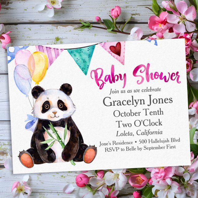 Adorable Panda & Balloons Baby Shower Invitation (Creator Uploaded)