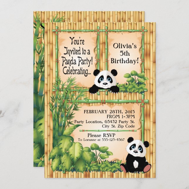Adorable Panda Bear Birthday Party Invitation (Front/Back)