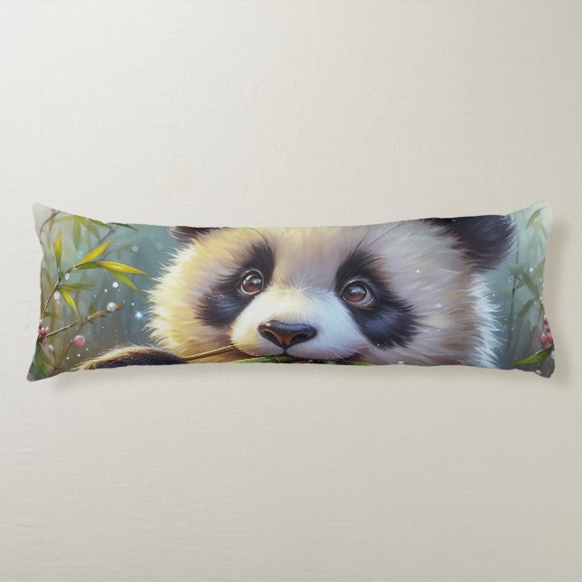 Adorable Panda Bear Eating Bamboo Body Cushion (Front)