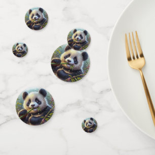 Adorable Panda Bear Eating Bamboo Confetti