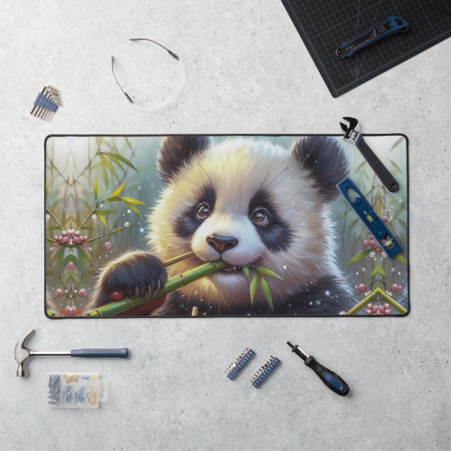 Adorable Panda Bear Eating Bamboo Desk Mat (Workstation)