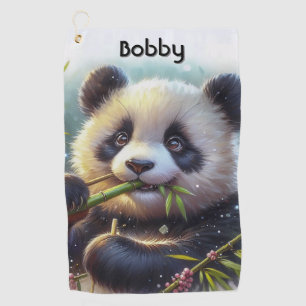 Adorable Panda Bear Eating Bamboo Golf Towel