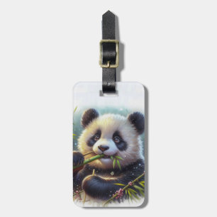 Adorable Panda Bear Eating Bamboo Luggage Tag