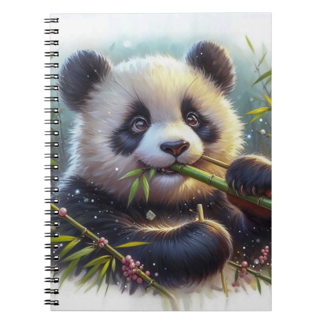Adorable Panda Bear Eating Bamboo Notebook (Front)