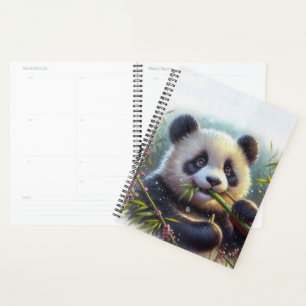 Adorable Panda Bear Eating Bamboo Planner