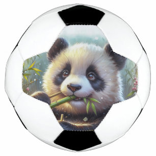 Adorable Panda Bear Eating Bamboo Soccer Ball