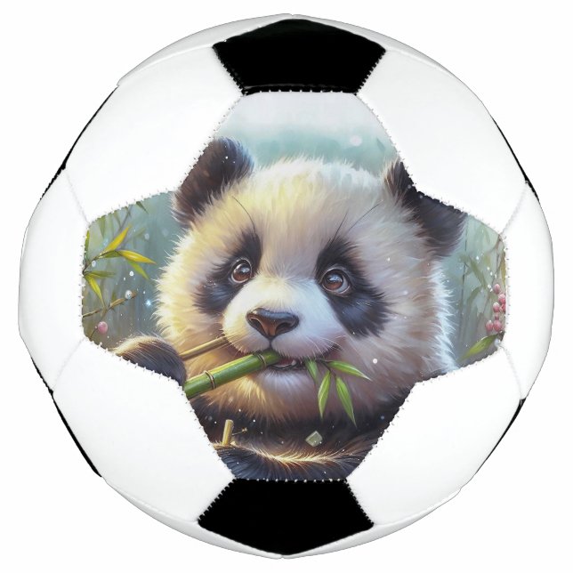 Adorable Panda Bear Eating Bamboo Soccer Ball (Front)