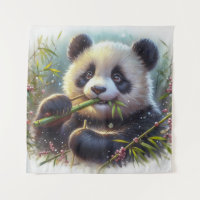 Adorable Panda Bear Eating Bamboo