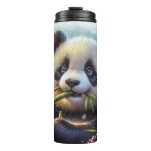 Adorable Panda Bear Eating Bamboo Thermal Tumbler