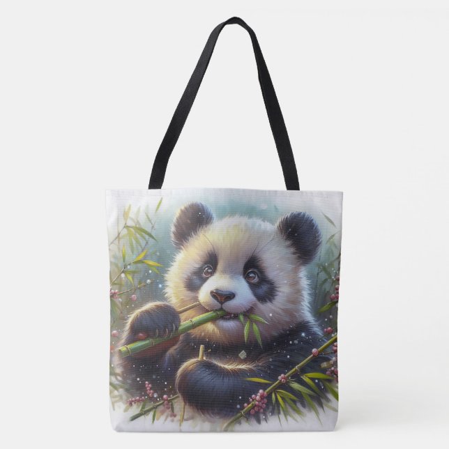 Adorable Panda Bear Eating Bamboo Tote Bag (Front)