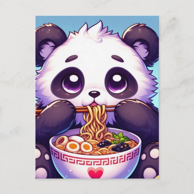 Adorable Panda Bear Eating Noodles Postcard (Front)