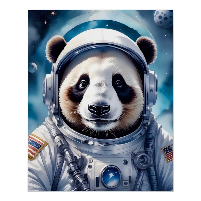 Adorable Panda Bear in Astronaut Suit Outer Space Poster (Front)