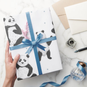 Adorable panda bear pattern wrapping paper