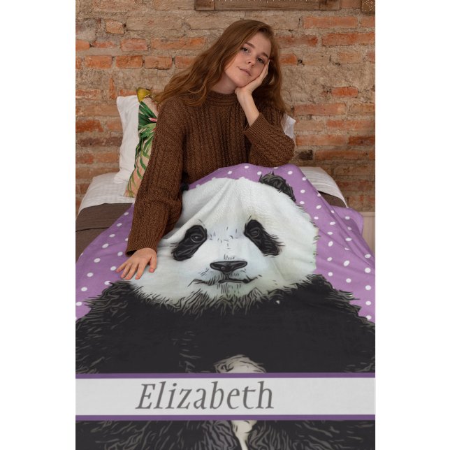Adorable Panda Bear Purple Name Kids Animal  Fleece Blanket (Adorable panda bear personalized cozy blanket)