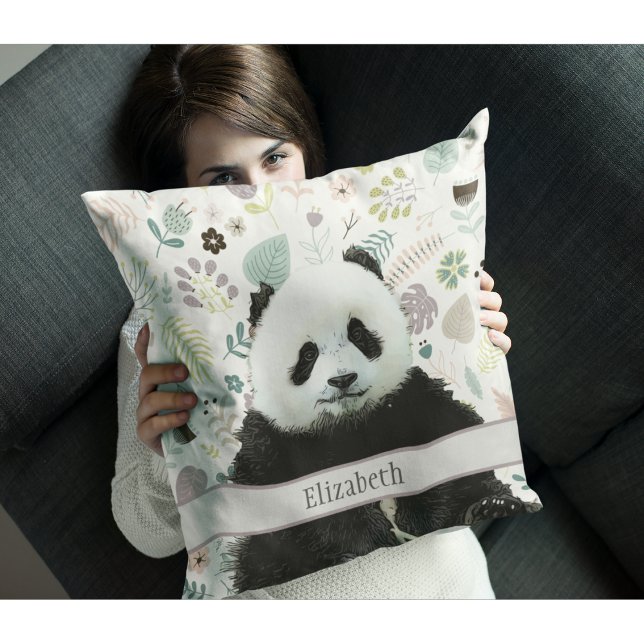 Adorable Panda Bear Teal Name Kids Animal Cushion (Panda Bear Throw Pillow)
