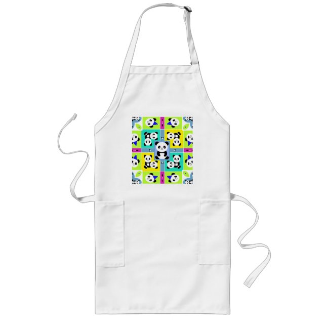 Adorable Panda Bears Bright Colours Long Apron (Front)