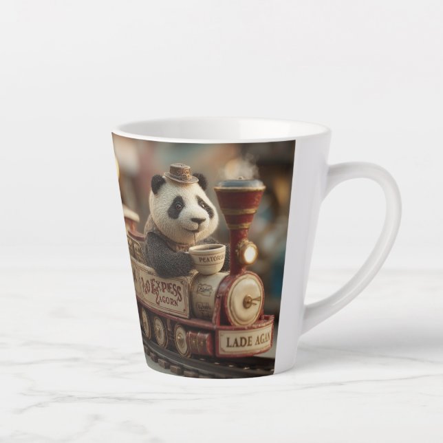  Adorable Panda Figurine on a Vintage Toy Train Latte Mug (Right)