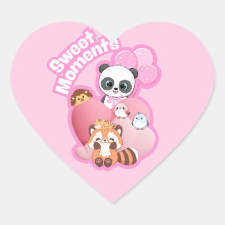 Adorable Panda & Friends Design Heart Sticker
