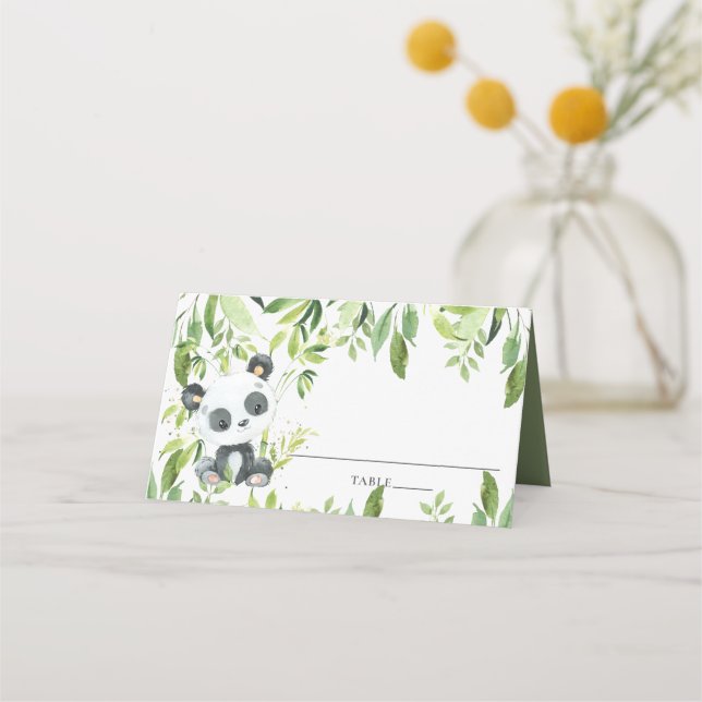 Adorable Panda Greenery Baby Shower Birthday Place Card (Front)