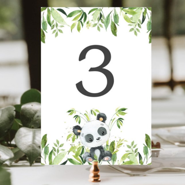 Adorable Panda Greenery Baby Shower Birthday Table Number (Creator Uploaded)