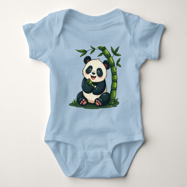 Adorable Panda Hugging Bamboo Cute Cartoon Art Baby Bodysuit (Front)