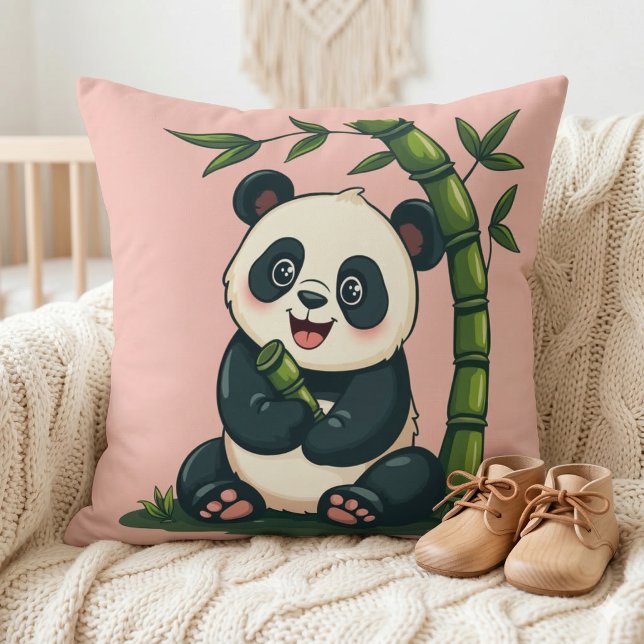 Adorable Panda Hugging Bamboo Cute Cartoon Art Cushion (Adorable Panda Hugging Bamboo Cute Cartoon Art Throw Pillow In Crib)