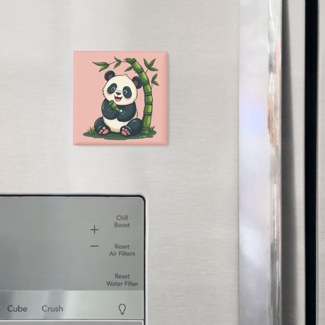 Adorable Panda Hugging Bamboo Cute Cartoon Art Magnet (In Situ (Fridge))