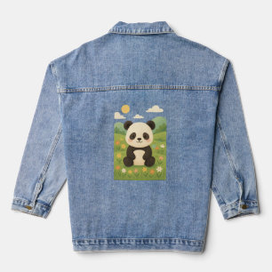 Adorable Panda in a Spring Meadow – Cute Animal Pu Denim Jacket