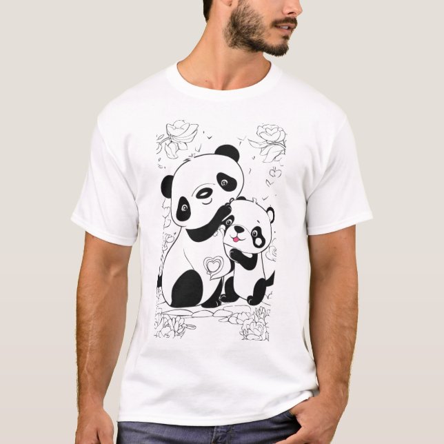 Adorable Panda Love: Baby Pandas Colouring Page T-Shirt (Front)