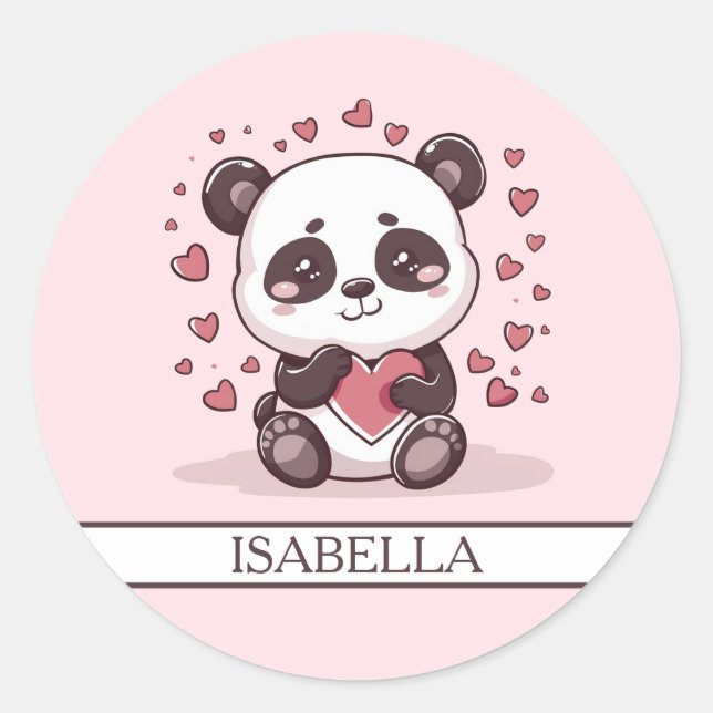 Adorable Panda Love - Personalised Classic Round Sticker (Front)
