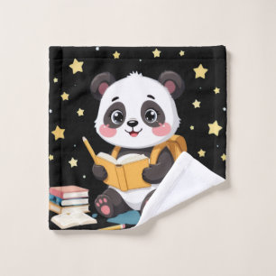 Adorable panda reading , stars,pattern  bath towel set